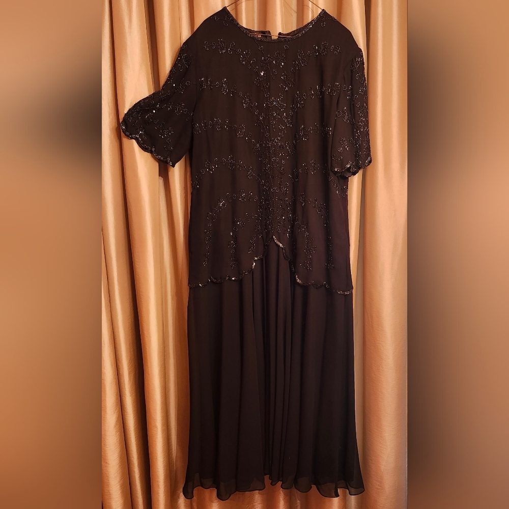 Angelica Black Sequin Gown with Flutter Sleeves